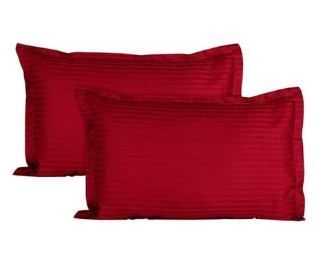 2 db-os Kotonia Home Deco párnahuzat szett - Damaszt szatén - 100% pamut, 1 cm-es csíkok, Piros, 40x40 cm