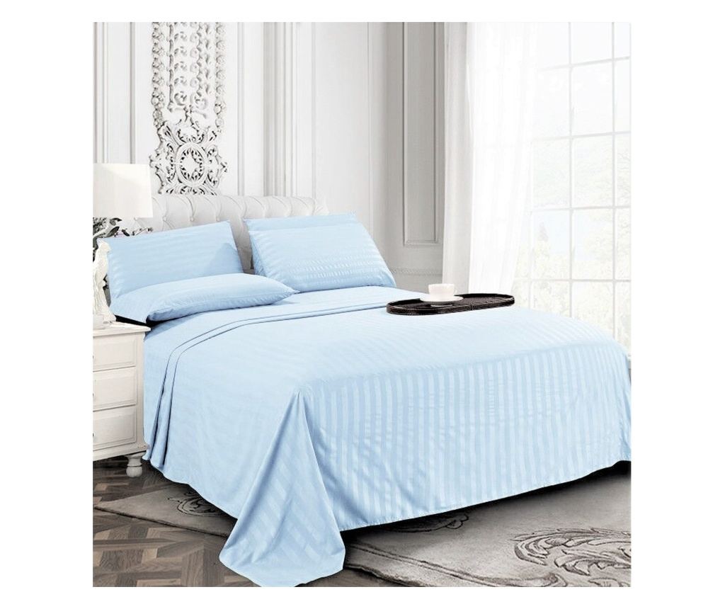 Kotonia Home Deco ágyneműhuzat, 100% pamut, damaszt szatén, 1 cm-es csíkok, Bleu Ciel, 150x240 cm - 2