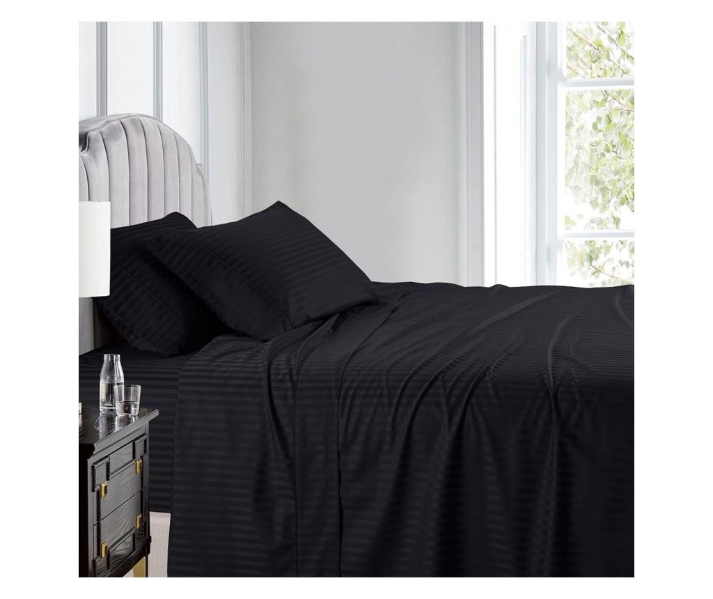 Kotonia Home Deco rugalmas ágyneműhuzat, 100% pamut, damaszt szatén, 1 cm-es csíkok, fekete, 180x200+25 cm - 3