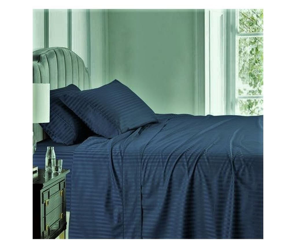 Kotonia Home Deco ágyneműhuzat, 100% pamut, damaszt szatén, 1 cm-es csíkokkal, sötétkék, 150x240 cm - 2