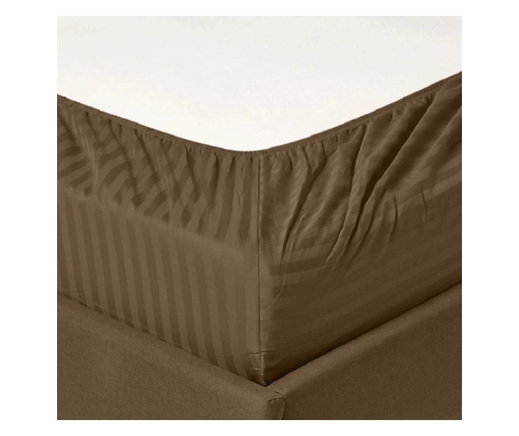 Kotonia Home Deco rugalmas ágyneműhuzat, 100% pamut, damaszt szatén, 1 cm-es csíkok, csokoládébarna, 180x200+25 cm - 2