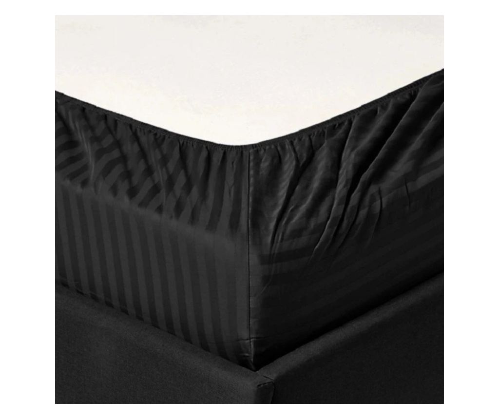 Kotonia Home Deco rugalmas ágyneműhuzat, 100% pamut, damaszt szatén, 1 cm-es csíkok, fekete, 180x200+25 cm - 2