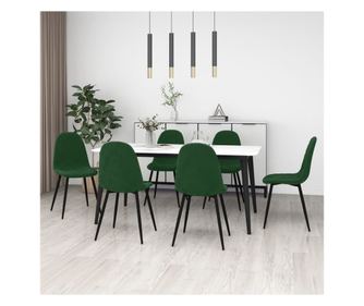 Kuhinjski stoli, 6 kosov, temno zelena, žamet