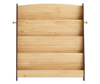 Raft pentru cărți SoBuy, din lemn natural, 91x30x89 cm, cu 4 compartimente și 2 cârlige, model KMB32-N.