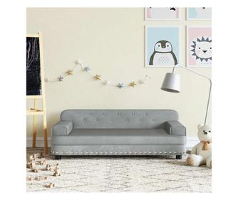 Dětská pohovka, světle šedá, 90x53x30 cm, samet