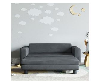 Dětská pohovka s taburetem Tmavě šedá 100x50x30 cm Samet