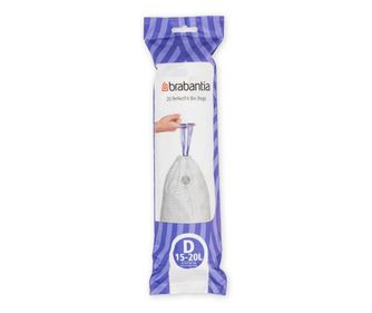 Торбички за кош Brabantia PerfectFit Sort&Go/Built-In 647036, Размер D, 15-20 л, 20 броя, Бял