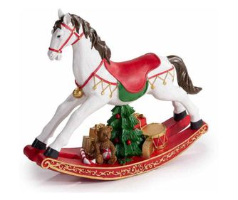 Karácsonyi ló figura, polirezin, többszínű, 29,5 x 8,5 x 25,5 cm