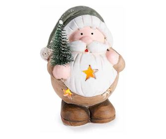 Set od 2 višebojne terakota božićne figurice s LED svjetlima, 11,5 cm visine