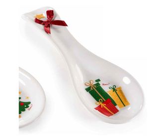 2 darabos, többszínű kerámia karácsonyi kanáltartó készlet, 8,5 x 24 cm