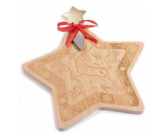 Σετ 2 Χριστουγεννιάτικες σανίδες σερβιρίσματος με 2 μαχαίρια, φυσικό ξύλο, 22 x 21 εκ. Υ