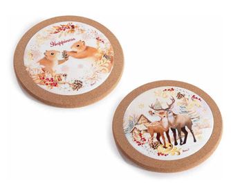 Set od 6 podmetača za vruće posude za Božić, keramički pluto, raznobojni Ø 19.5 cm