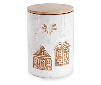 Božićna tegla - Drvo, bijela i smeđa keramika - Ø 11,5 cm x 16 V