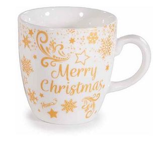 Set od 4 božićne šalice, bijeli i žuti porculan