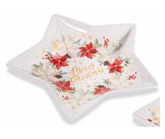 2 darabos, többszínű karácsonyi porcelán tányér szett, 25 x 24 cm