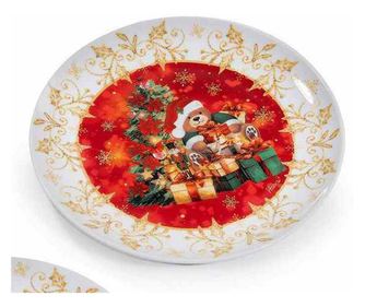 Комплект от 3 коледни чинии, многоцветен порцелан, Ø 20.5 см