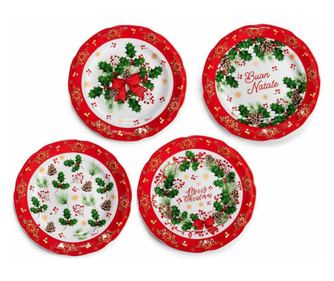 Комплект от 8 коледни порцеланови чинии, многоцветни, Ø 20 см