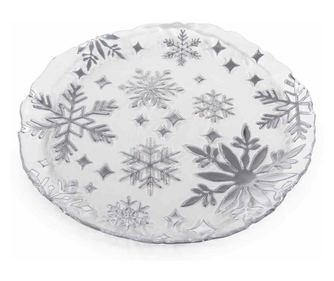 Σετ 2 Γυάλινα Διάφανα Ασημί Πιάτα Χριστουγέννων Ø 32.5 εκ.