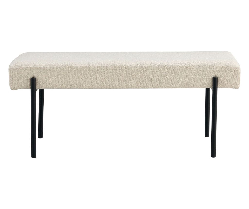 Swindon Bouclé Bench, White with Black Legs, 100x36x42.5 cm