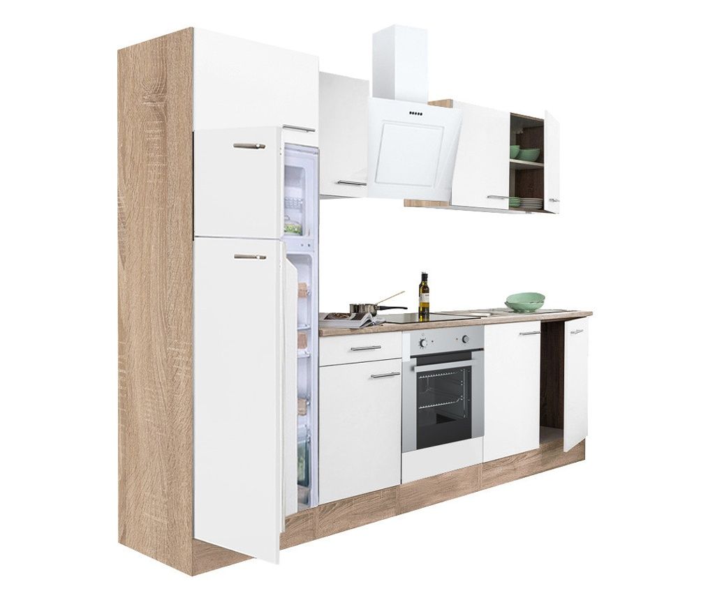 Yorki 270 kitchen cabinet with oven base and top-freezer refrigerator design