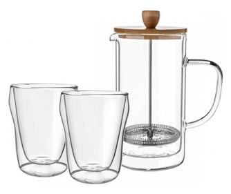 Infusor kszlet s 2 Florina Malachit pohr, borosilikt veg, dupla fal, 1 literes infzi, 320 ml-es pohr