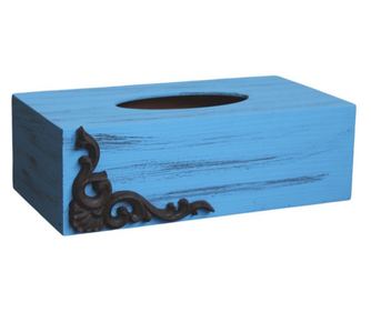 Kék Fapofa Papírzsebkendő Tartó és Dísztárgy, 13 x 25 cm