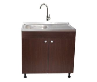 Set Masca Chiuveta Wenghe 80 cm X 50 cm X 80 cm, chiuveta inox cuva stanga, baterie inox rotunda si sifon scurgere