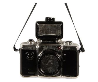 6 darabos karácsonyfadísz készlet, kamera design, ezüst és fekete üveg, 9x5x9 cm