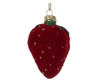 6 darabos karácsonyfa díszkészlet, üveg bársony többszínű eper 6x5x8 cm