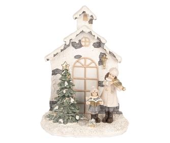 Többszínű műgyanta karácsonyi ház dekoráció LED-del 16x9x21 cm