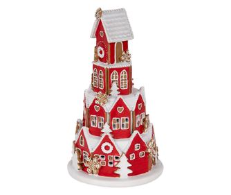 Mézeskalács házikó, többszínű polirezin LED-ekkel, Ø 13x22 cm