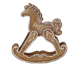 Karácsonyi ló figura, fehér és barna polirezin, 14x4x15 cm