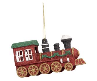 Set of 2 Christmas Tree Ornaments, Train Design, Poliresin, Multicolor, 12x4x7 cm