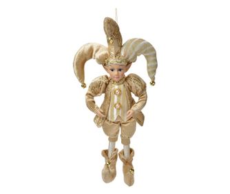 Gold and Beige Textile Elf Figurine 14x10x38 cm