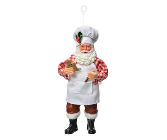 Chef Santa Claus Figurine, Multicolor Textile Polyresin, 9x6x17 cm