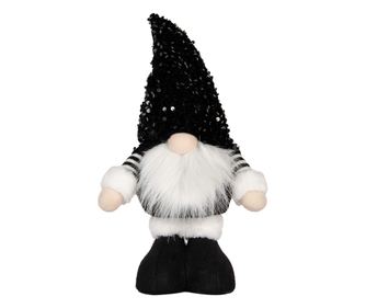 Textile Elf Figurine Black White with LED 10x15x38 cm