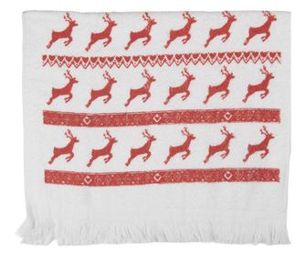 Коледна кърпа с елен, памук, бяла и червена, 40x66 см