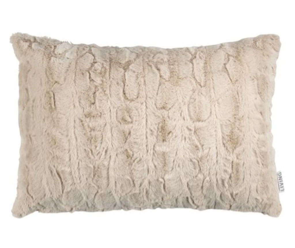 Double-Sided Faux Fur Pillow, Removable Zippered Cover, Soft to the Touch, 50 x 35 cm, Beige
