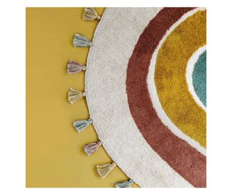 Pralni otroški bombažni tepih mavrične barve z mavričnimi cofki