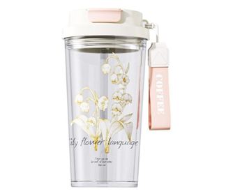 Steklen kozarec z pokrovom in slamico, cvetlični tisk, 550 ml, eCarla, BD29