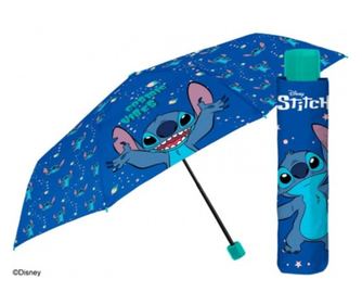 Mini umbrelă manuală, Perletti, model Stitch, sistem antivânt, colecția Lilo & Stitch, 50 cm