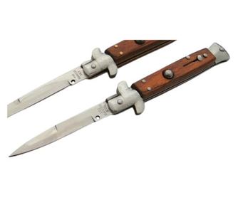 Set od 2 automatska lovačka noža IdeallStore®, talijanska oštrica, Stiletto, nehrđajući čelik, smeđa