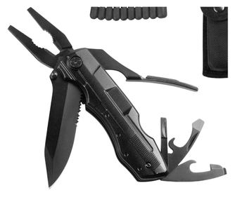 IdeallStore® višenamjenski nož, Outdoor Commando, nehrđajući čelik, 17 funkcija, 24 cm, crni, futrola uključena