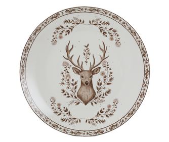 Set of 2 Christmas Reindeer Plates, Beige/Brown Porcelain, Ø 26x2 cm