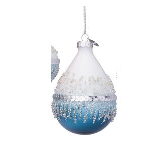 Set of 12 White and Blue Glass Christmas Ornaments