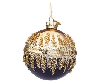 Set of 12 Blue and Gold Christmas Tree Baubles, Ø8 cm
