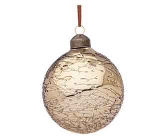 Set of 12 Christmas Tree Glass Baubles, Golden Glaciate, Ø 8 cm