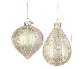 8 darabos karácsonyfa dísz szett, zöld és arany üveg, kristály