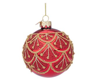 Set of 12 Christmas Tree Baubles, Red Glass with Gold Glitter, Winslows Ø 8 cm