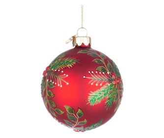 Set of 12 Christmas Tree Glass Baubles Multicolored Leafage Ø 8 cm
